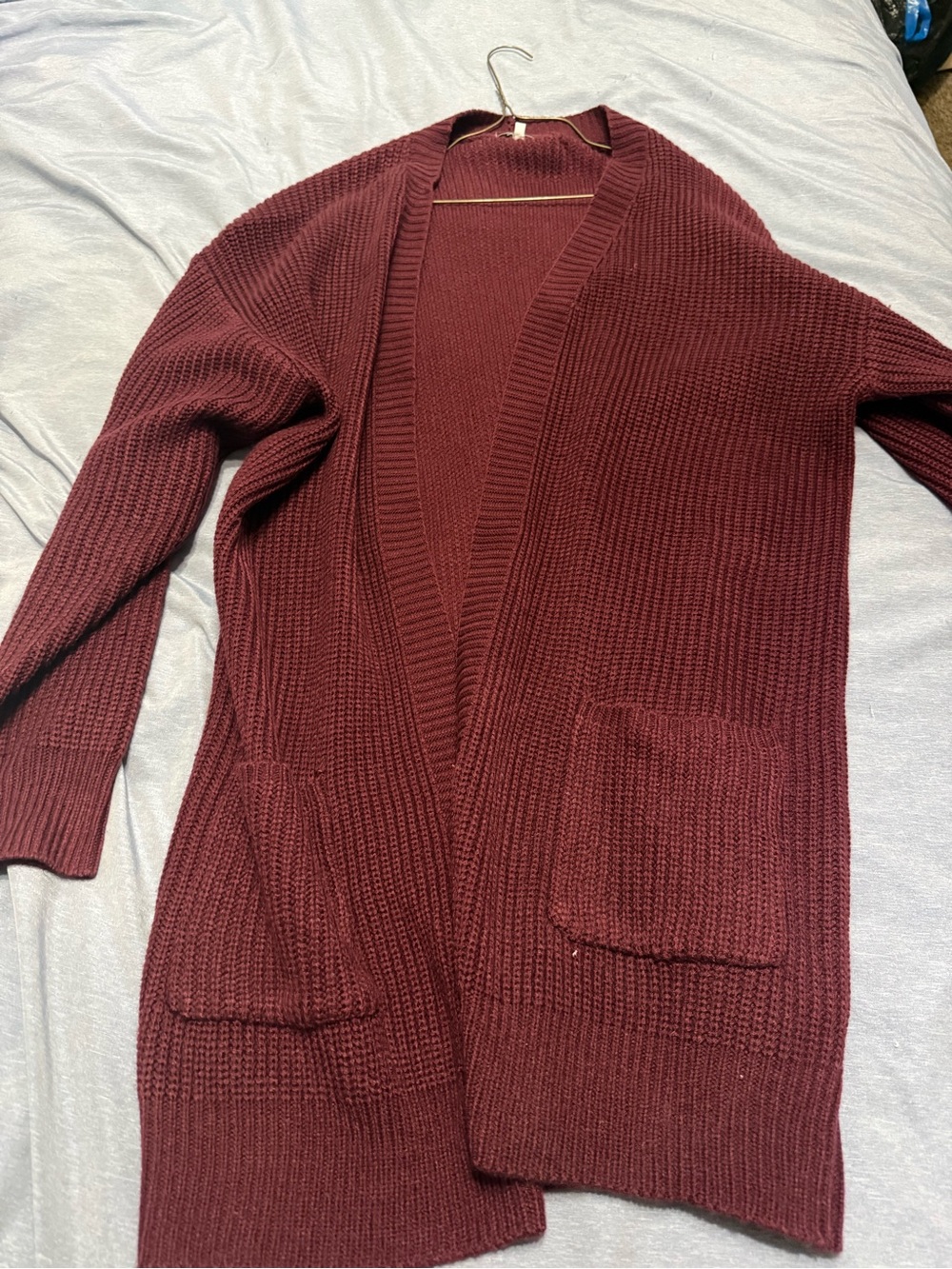 Oversized Open-Front Maroon Men’s Cardigan Sweater